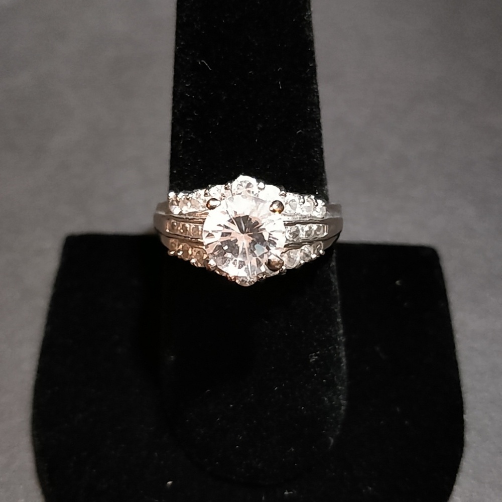 * Silver CZ Wedding Band Ring